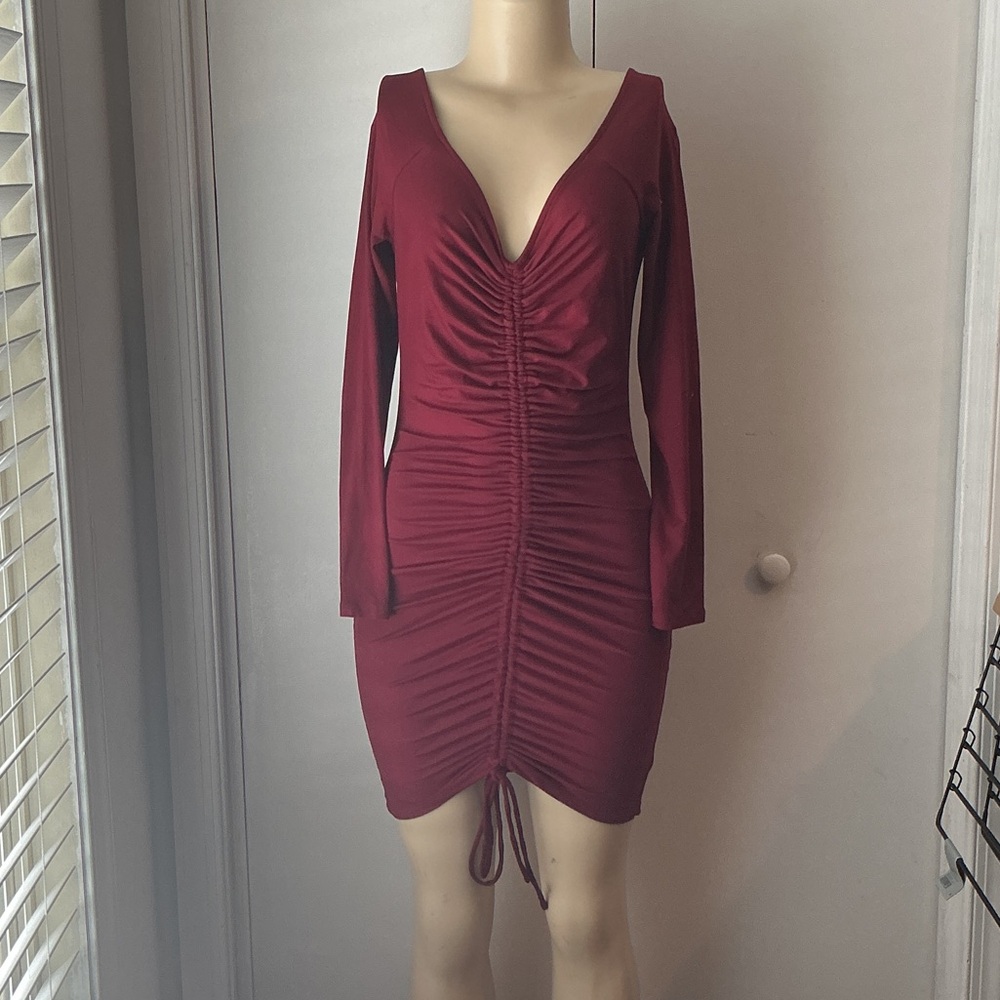 Fashion Nova Deep Red Ruched Mini Dress